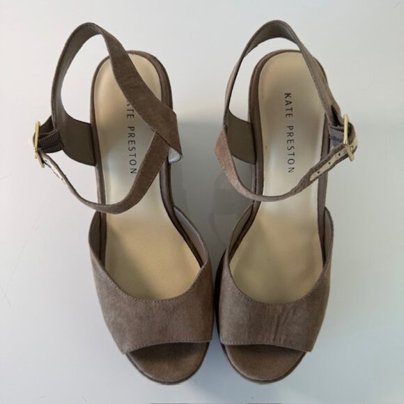 Kate Preston Womens Suede Nude Platform Wedge Heels Size 8 - Picture 3 of 6